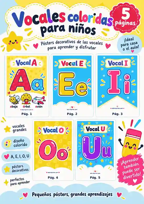 Vocales coloridas para niños