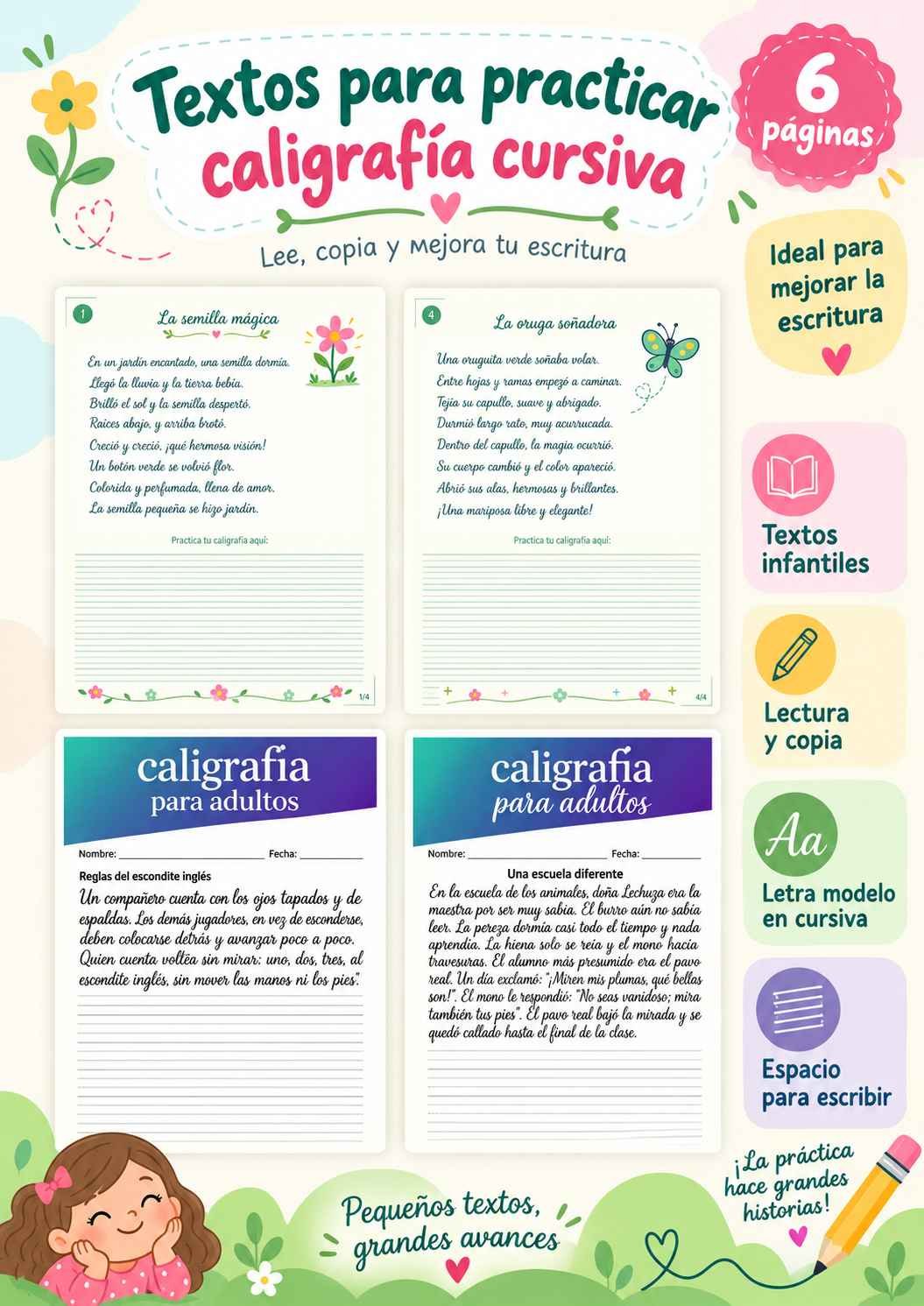 Vista previa de textos cursivos para copiar
