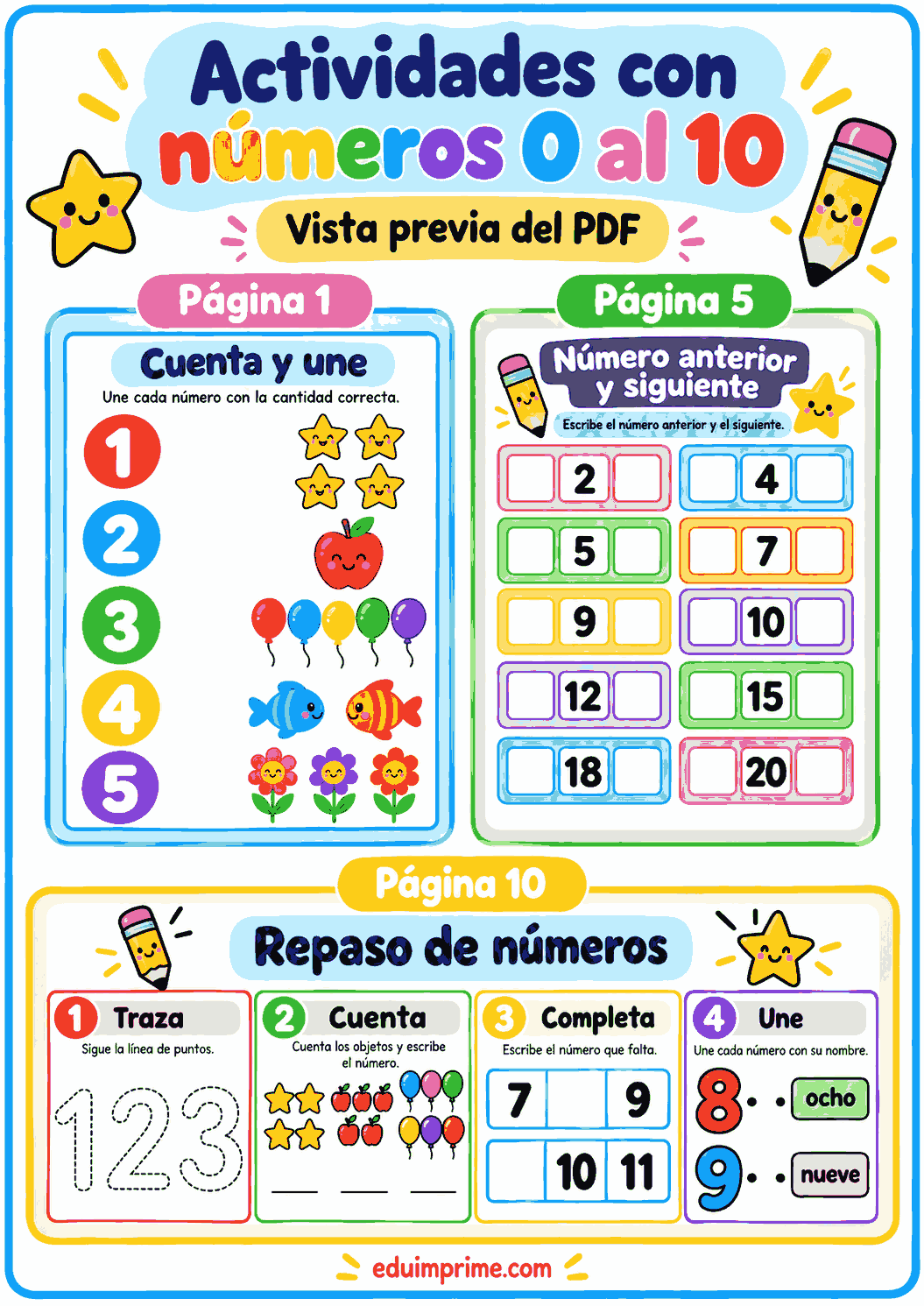 Vista previa de las actividades con números