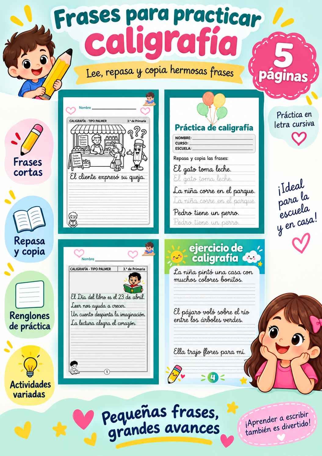 Vista previa del cuaderno de frases de caligrafía en español