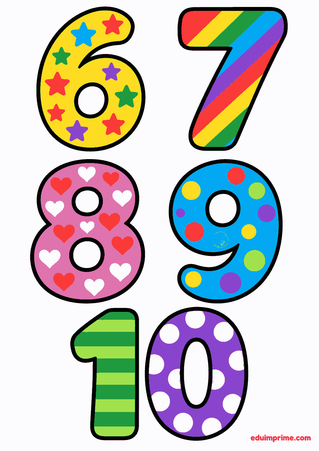 Números coloridos del 6 al 10