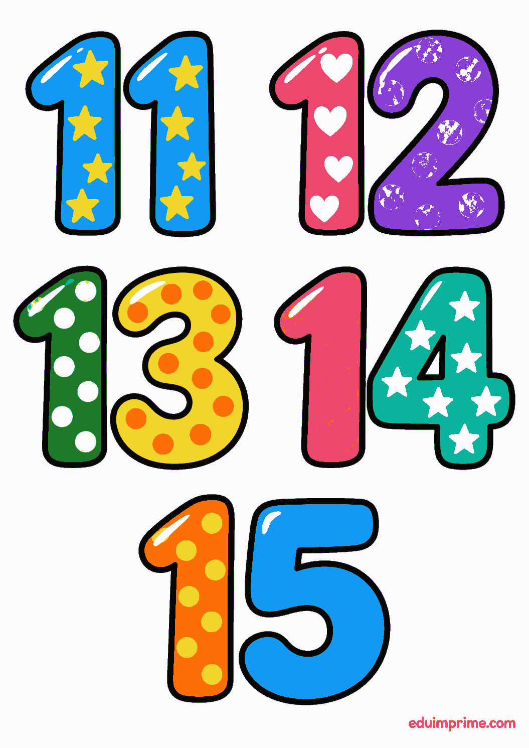 Números coloridos del 11 al 15