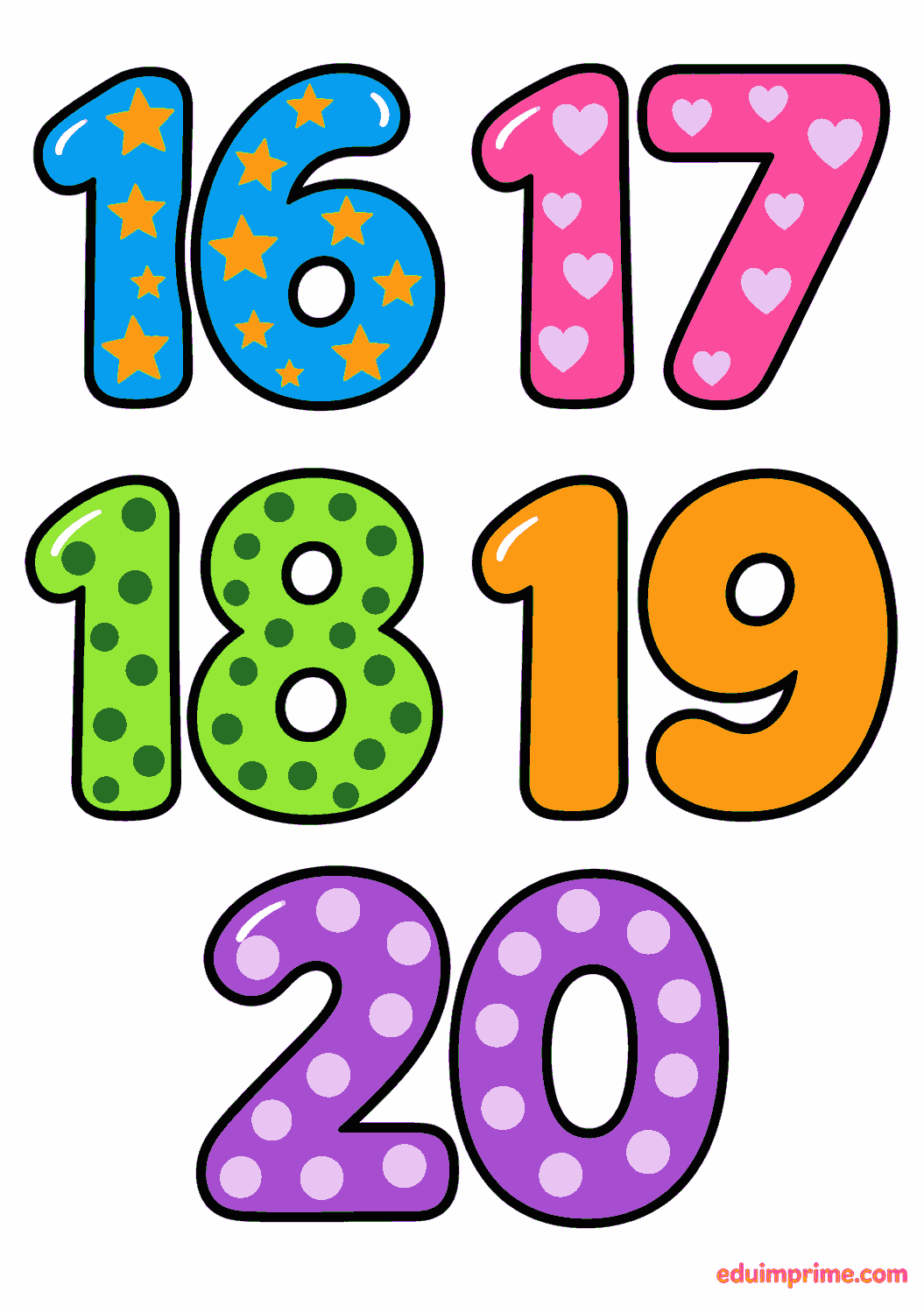Números coloridos del 16 al 20