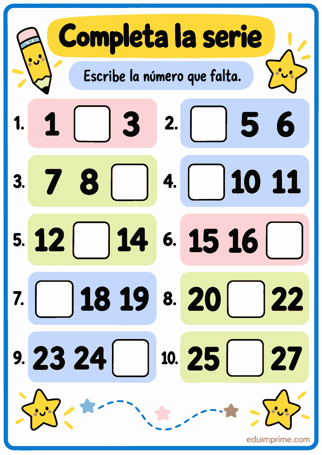 Actividad para completar una secuencia de números
