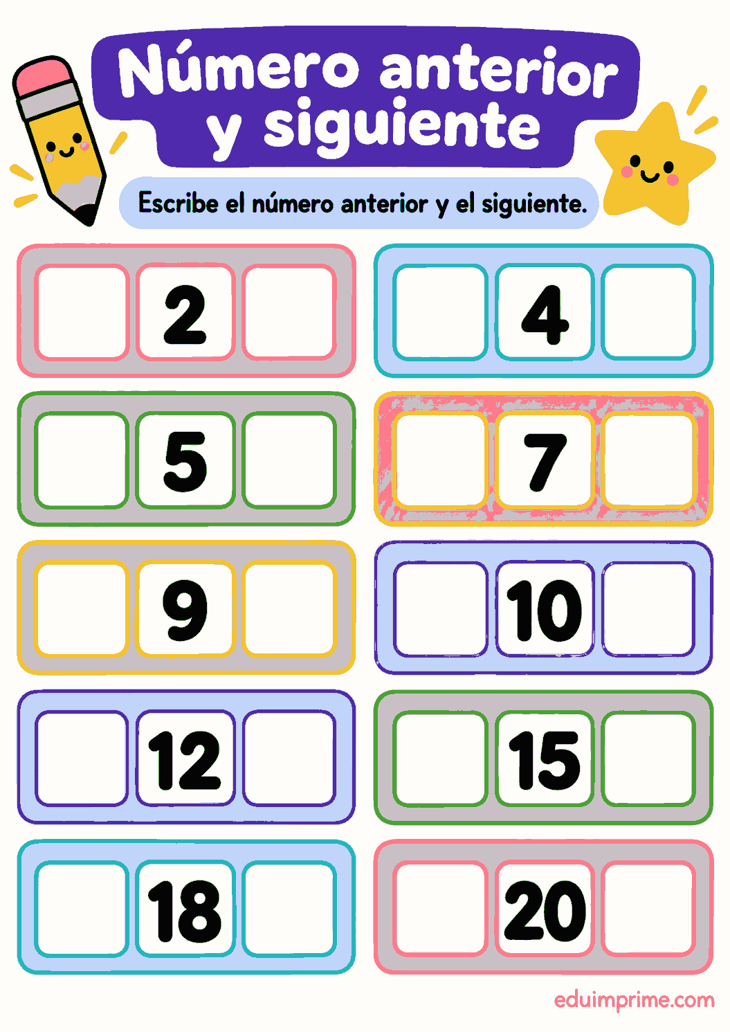 Actividad con el número anterior y siguiente