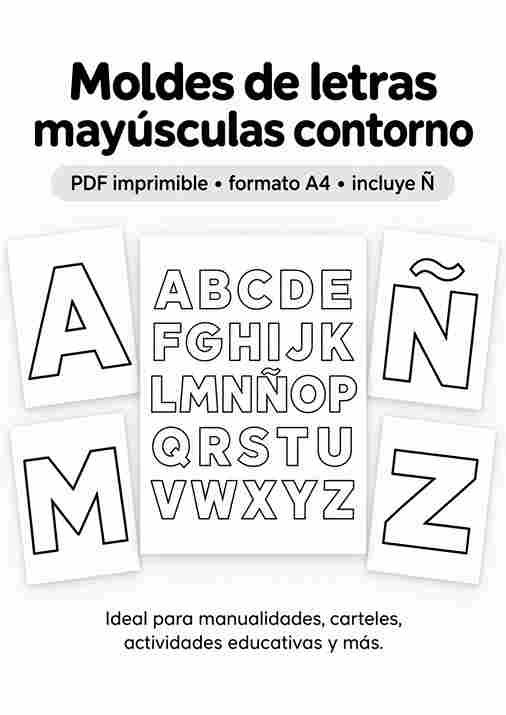 Moldes de letras mayúsculas con contorno para imprimir
