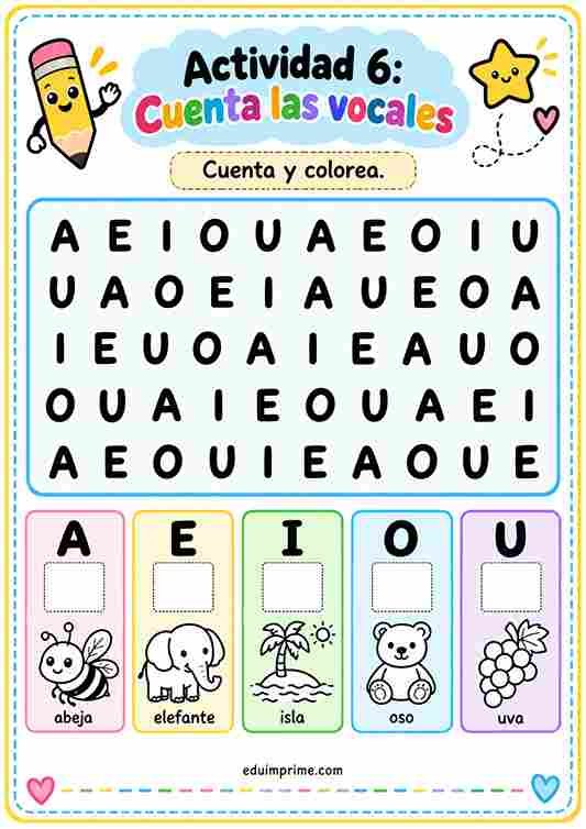 Actividad vocales cuenta y colorea