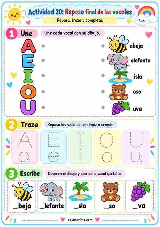 Actividad vocales repaso colorido