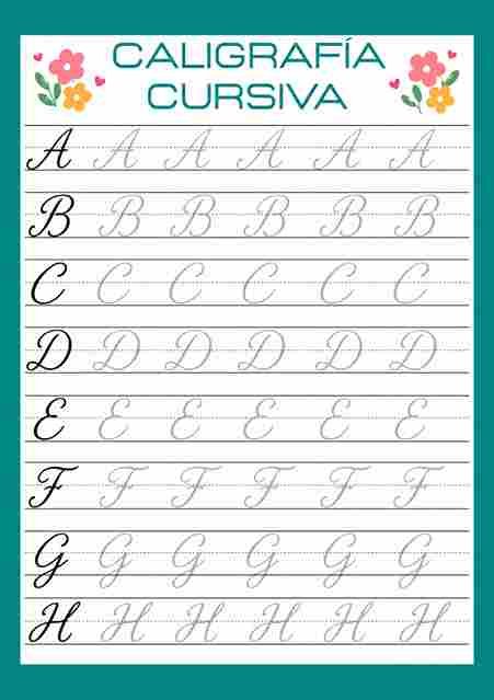 Ficha de práctica del abecedario en letra cursiva