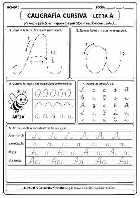 Ejercicio de caligrafía cursiva del abecedario español