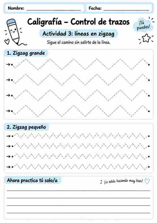 Ejercicios de zigzag para practicar el control del lápiz