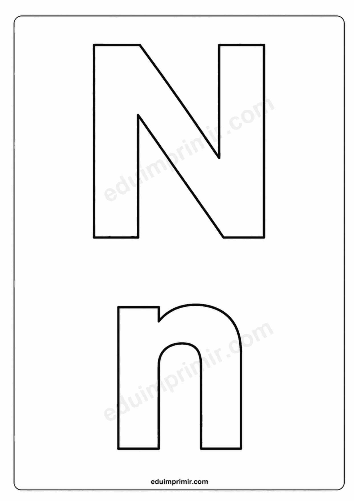 Letra N mayúscula y n minúscula para imprimir