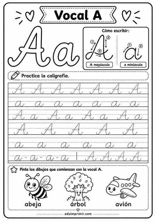 Vocal A de caligrafía para imprimir