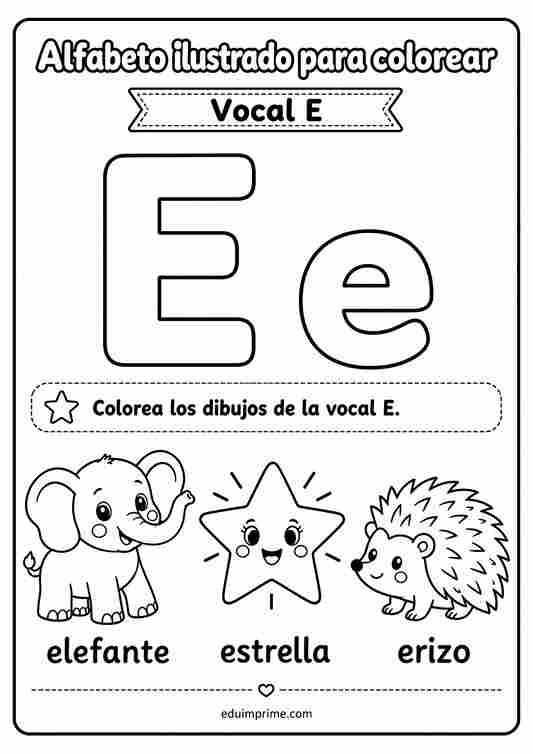Vocal E ilustrada para colorear