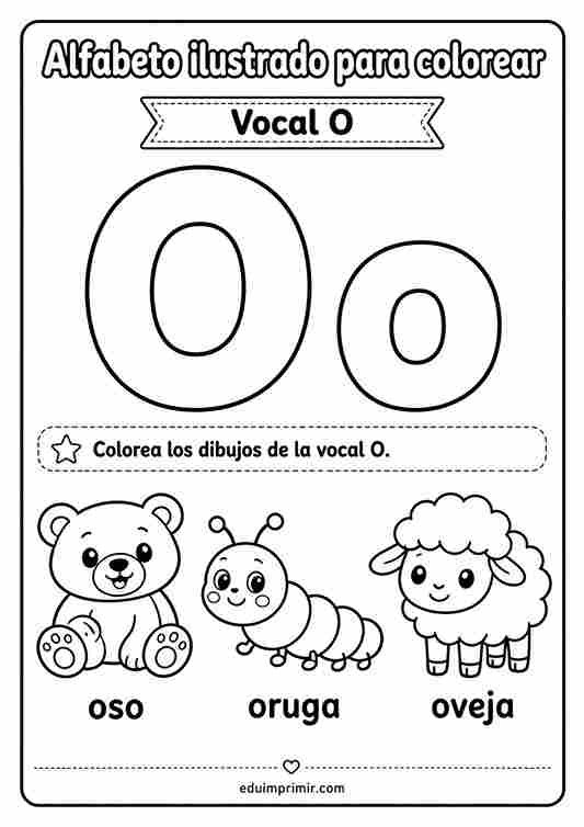 Vocal O ilustrada para colorear